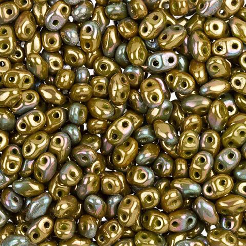 Czech Glass MiniDuo, 2-Hole Beads 2x4mm, Opaque Olive Bronze Vega  (2.5 Inch Tube)