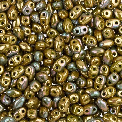 Czech Glass MiniDuo, 2-Hole Beads 2x4mm, Opaque Olive Bronze Vega  (2.5 Inch Tube)