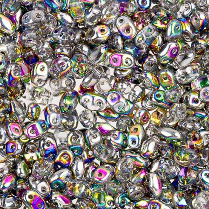 Czech Glass MiniDuo, 2-Hole Beads 2x4mm, Crystal Vitrail  (2.5 Inch Tube)