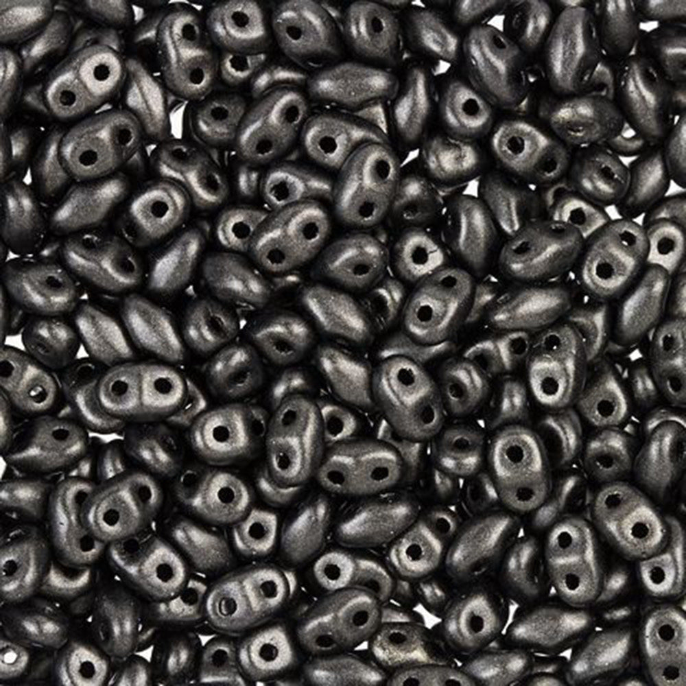 Czech Glass MiniDuo, 2-Hole Beads 2x4mm, Dark Green Metallic Suede  (2.5 Inch Tube)