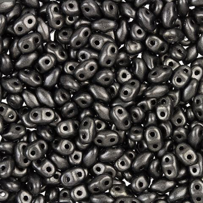 Czech Glass MiniDuo, 2-Hole Beads 2x4mm, Dark Green Metallic Suede  (2.5 Inch Tube)
