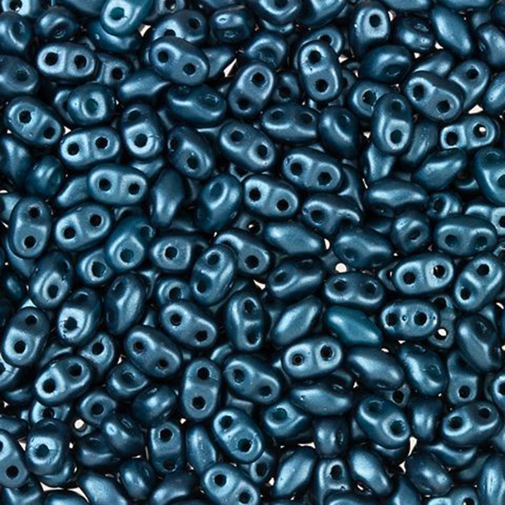 Czech Glass MiniDuo, 2-Hole Beads 2x4mm, Steel Blue Pearl Coat  (2.5 Inch Tube)