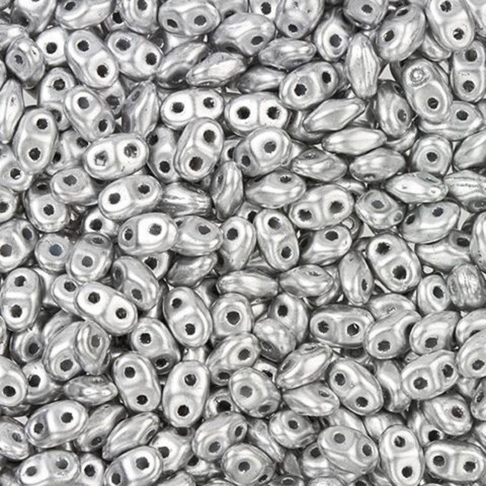 Czech Glass MiniDuo, 2-Hole Beads 2x4mm, Matte Metallic Silver  (2.5 Inch Tube)