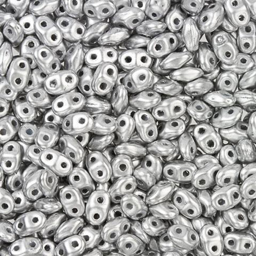 Czech Glass MiniDuo, 2-Hole Beads 2x4mm, Matte Metallic Silver  (2.5 Inch Tube)