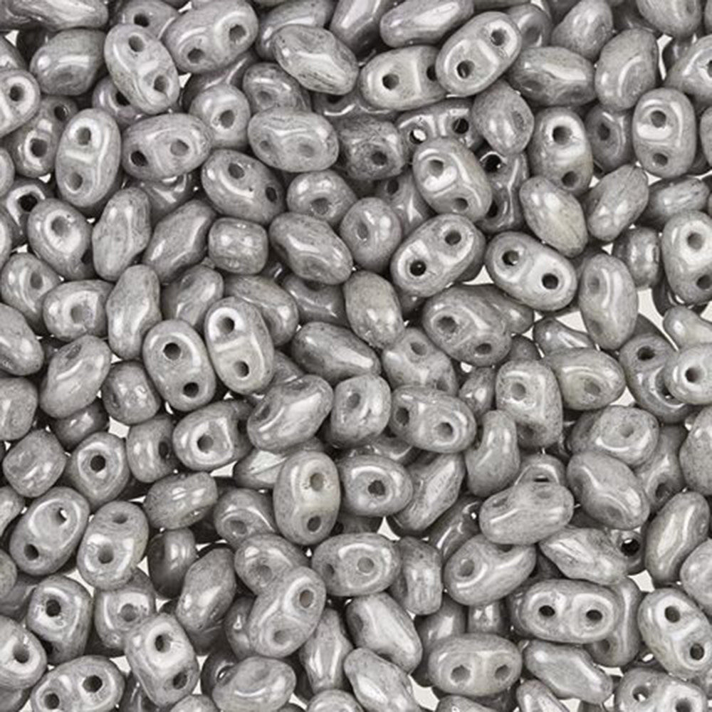 Czech Glass MiniDuo, 2-Hole Beads 2x4mm, Opaque Gray Luster  (2.5 Inch Tube)