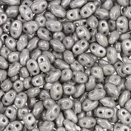 Czech Glass MiniDuo, 2-Hole Beads 2x4mm, Opaque Gray Luster  (2.5 Inch Tube)