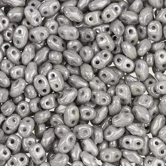 Czech Glass MiniDuo, 2-Hole Beads 2x4mm, Opaque Gray Luster  (2.5 Inch Tube)