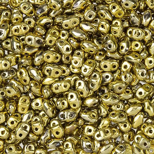 Czech Glass MiniDuo, 2-Hole Beads 2x4mm, Polished Brass  (2.5 Inch Tube)