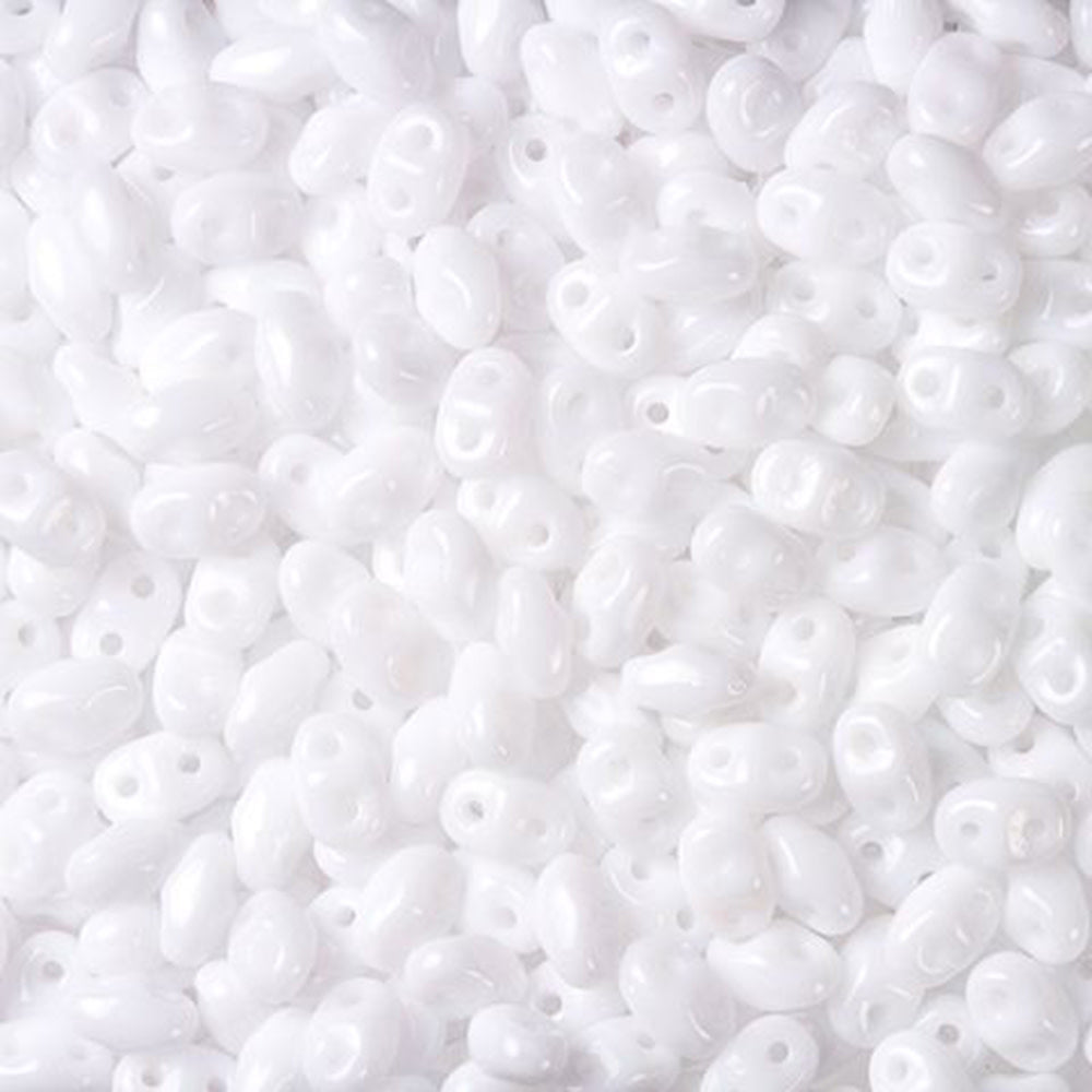 Czech Glass MiniDuo, 2-Hole Beads 2x4mm, Opaque White  (2.5 Inch Tube)