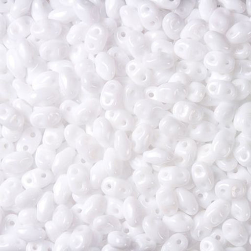Czech Glass MiniDuo, 2-Hole Beads 2x4mm, Opaque White  (2.5 Inch Tube)