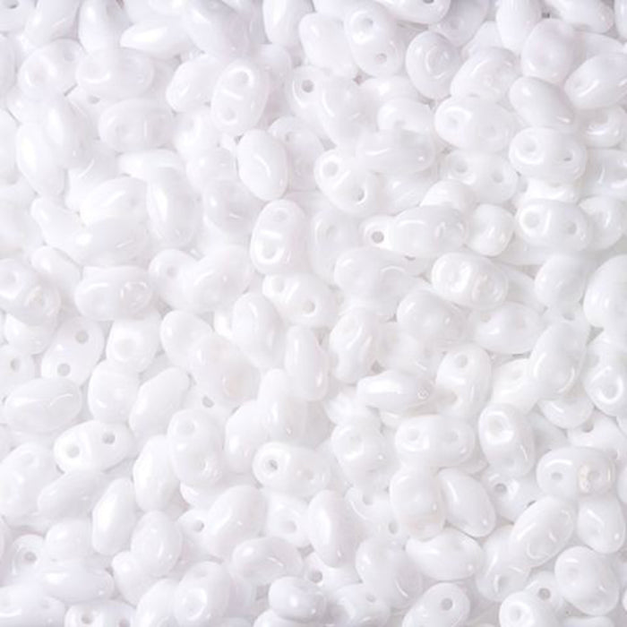 Czech Glass MiniDuo, 2-Hole Beads 2x4mm, Opaque White  (2.5 Inch Tube)