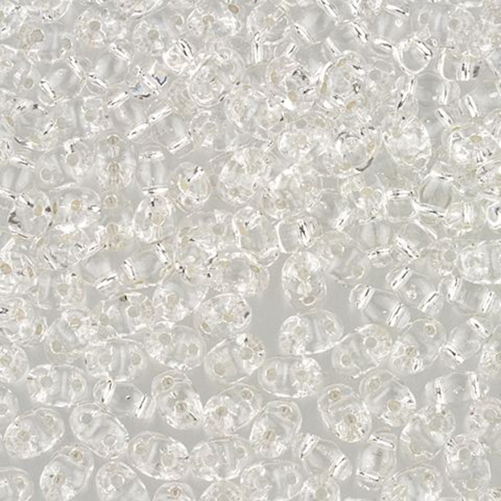 Czech Glass MiniDuo, 2-Hole Beads 2x4mm, Silver-Lined Crystal  (2.5 Inch Tube)