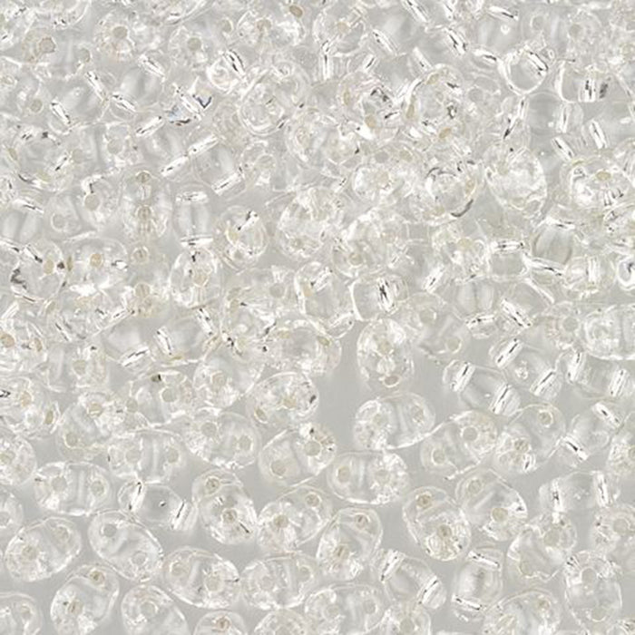 Czech Glass MiniDuo, 2-Hole Beads 2x4mm, Silver-Lined Crystal  (2.5 Inch Tube)