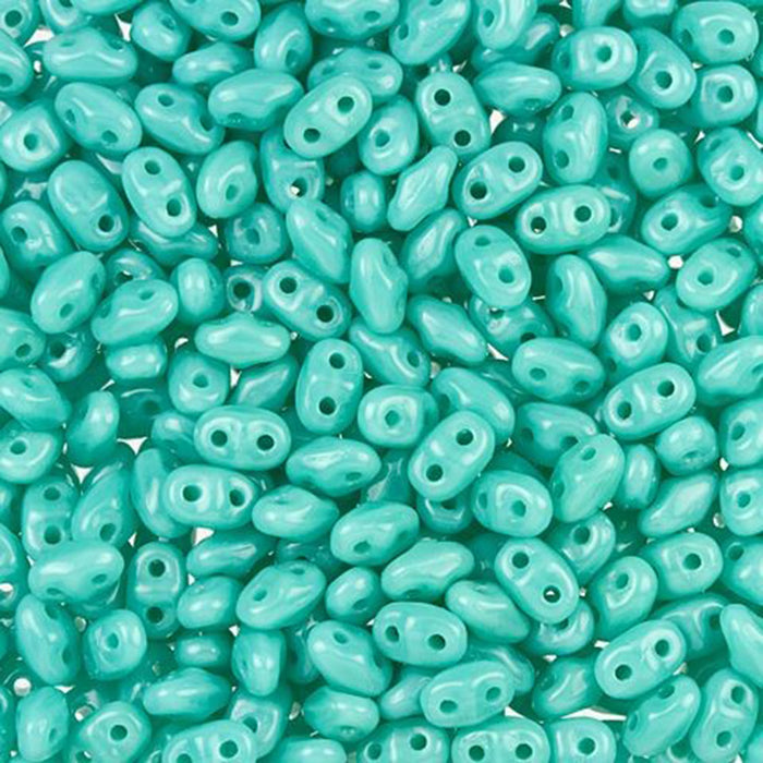 Czech Glass MiniDuo, 2-Hole Beads 2x4mm, Turquoise  (2.5 Inch Tube)