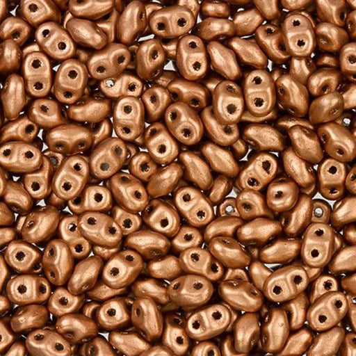 Czech Glass MiniDuo, 2-Hole Beads 2x4mm, Matte Metallic Copper  (2.5 Inch Tube)