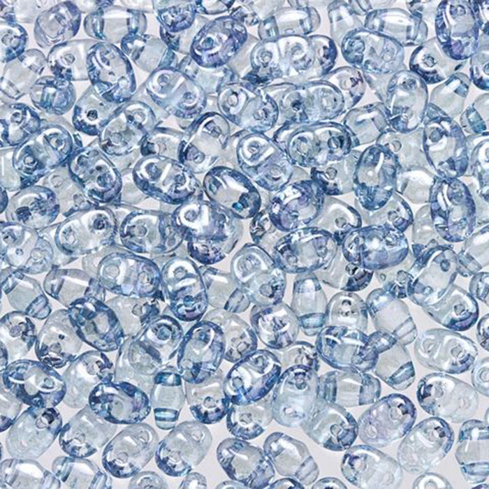 Czech Glass MiniDuo, 2-Hole Beads 2x4mm, Transparent Blue Luster  (2.5 Inch Tube)
