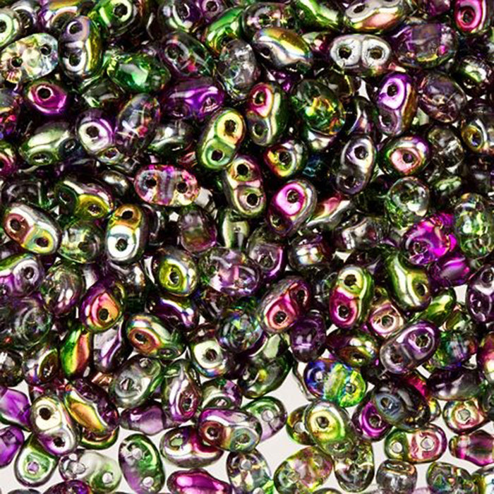Czech Glass MiniDuo, 2-Hole Beads 2x4mm, Orchid Magic  (2.5 Inch Tube)