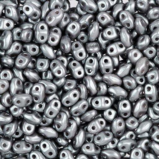 Czech Glass MiniDuo, 2-Hole Beads 2x4mm, Silver Pearl Coat  (2.5 Inch Tube)