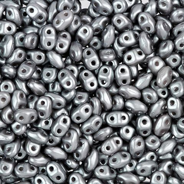 Czech Glass MiniDuo, 2-Hole Beads 2x4mm, Silver Pearl Coat  (2.5 Inch Tube)
