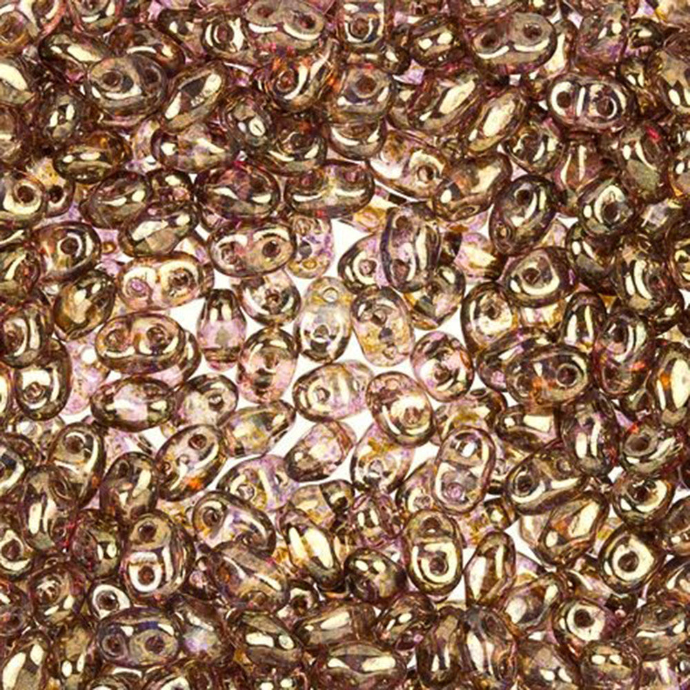 Czech Glass MiniDuo, 2-Hole Beads 2x4mm, Transparent Gold/Smoked Topaz Luster  (2.5 Inch Tube)