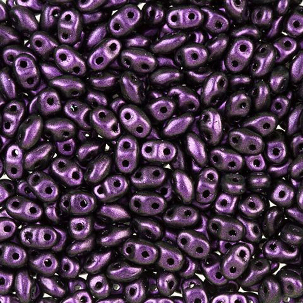 Czech Glass MiniDuo, 2-Hole Beads 2x4mm, Polychrome Black Currant  (2.5 Inch Tube)