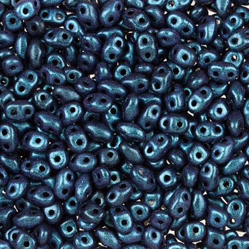 Czech Glass MiniDuo, 2-Hole Beads 2x4mm, Polychrome Indigo Orchid  (2.5 Inch Tube)
