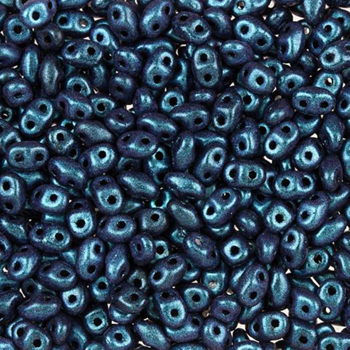 Czech Glass MiniDuo, 2-Hole Beads 2x4mm, Polychrome Indigo Orchid  (2.5 Inch Tube)