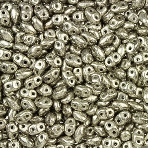 Czech Glass MiniDuo, 2-Hole Beads 2x4mm, Antique Silver  (2.5 Inch Tube)