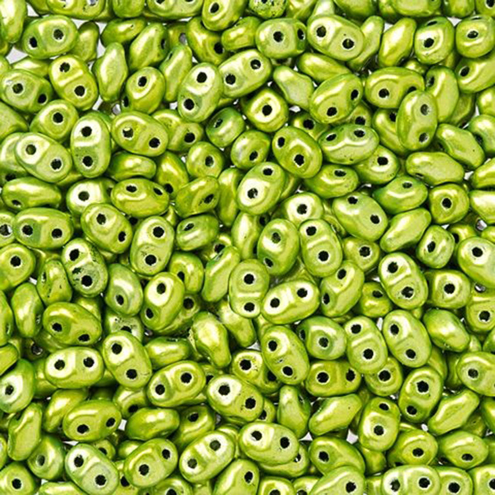 Czech Glass MiniDuo, 2-Hole Beads 2x4mm, Metalust Electric Green   (2.5 Inch Tube)