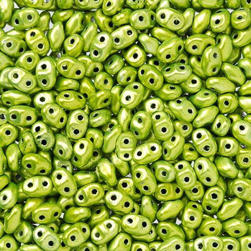 Czech Glass MiniDuo, 2-Hole Beads 2x4mm, Metalust Electric Green   (2.5 Inch Tube)