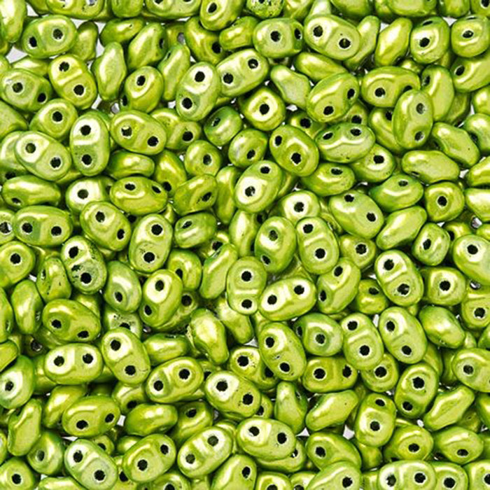 Czech Glass MiniDuo, 2-Hole Beads 2x4mm, Metalust Electric Green   (2.5 Inch Tube)