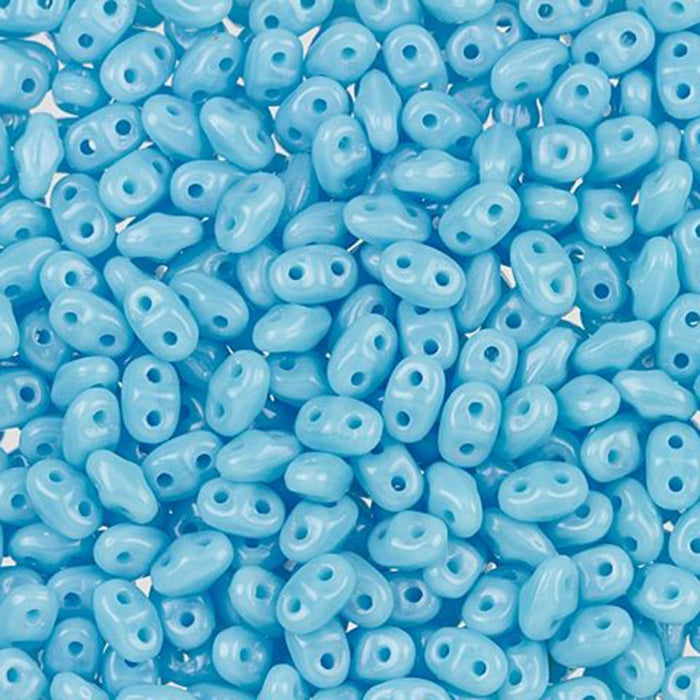 Czech Glass MiniDuo, 2-Hole Beads 2x4mm, Blue Turquoise   (2.5 Inch Tube)