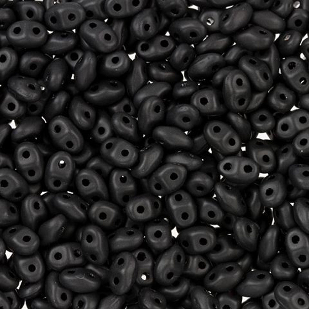 Czech Glass MiniDuo, 2-Hole Beads 2x4mm, Matte Jet   (2.5 Inch Tube)