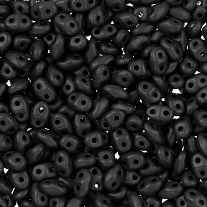 Czech Glass MiniDuo, 2-Hole Beads 2x4mm, Matte Jet   (2.5 Inch Tube)