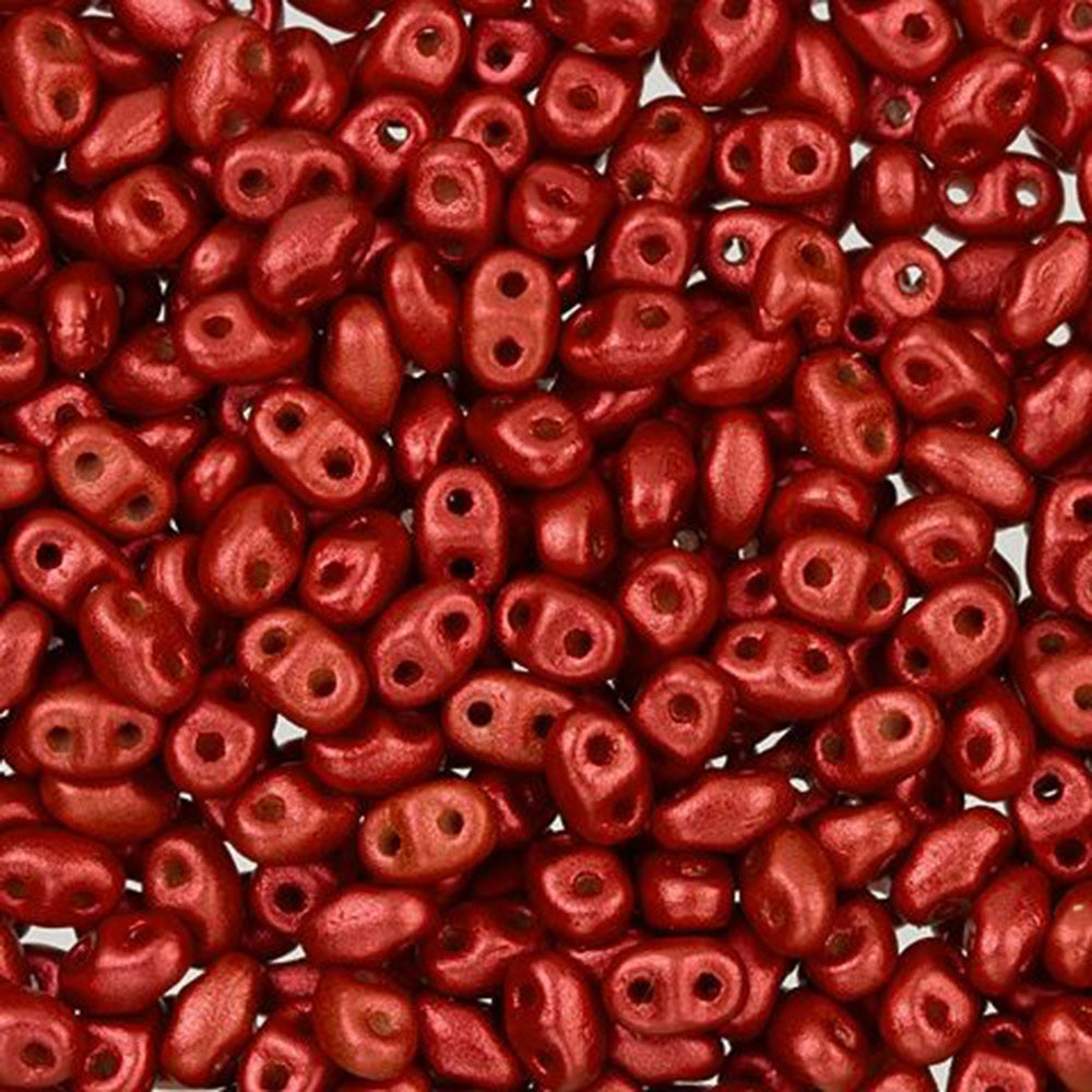 Czech Glass MiniDuo, 2-Hole Beads 2x4mm, Chalk Lava Red (2.5 Inch Tube)