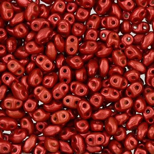 Czech Glass MiniDuo, 2-Hole Beads 2x4mm, Chalk Lava Red (2.5 Inch Tube)