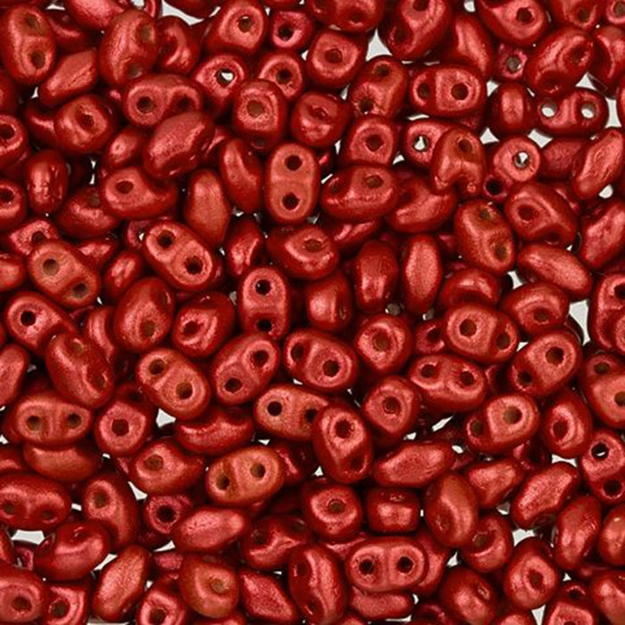 Czech Glass MiniDuo, 2-Hole Beads 2x4mm, Chalk Lava Red (2.5 Inch Tube)