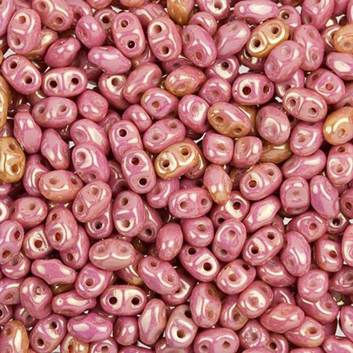 Czech Glass MiniDuo, 2-Hole Beads 2x4mm, Chalk Red Luster (2.5 Inch Tube)