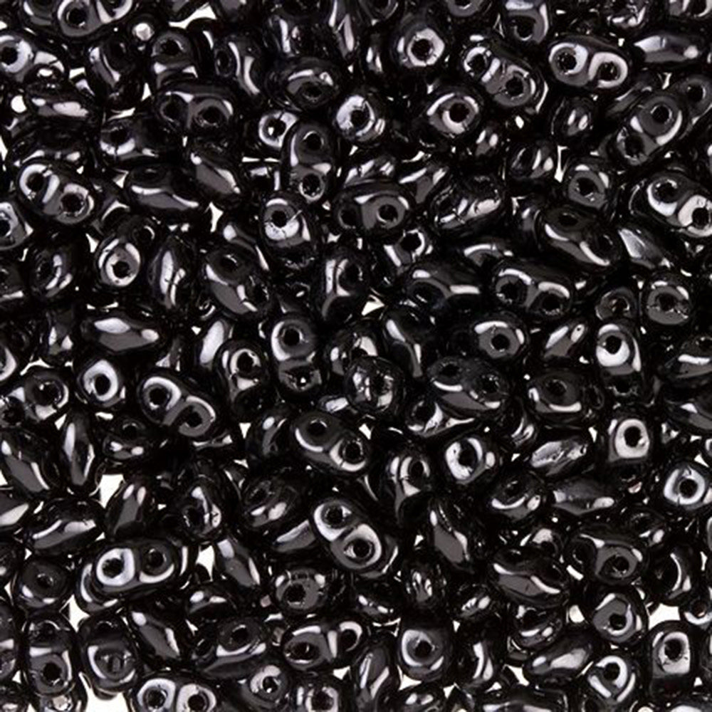 Czech Glass MiniDuo, 2-Hole Beads 2x4mm, Jet (2.5 Inch Tube)