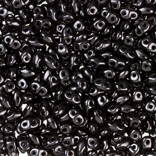 Czech Glass MiniDuo, 2-Hole Beads 2x4mm, Jet (2.5 Inch Tube)