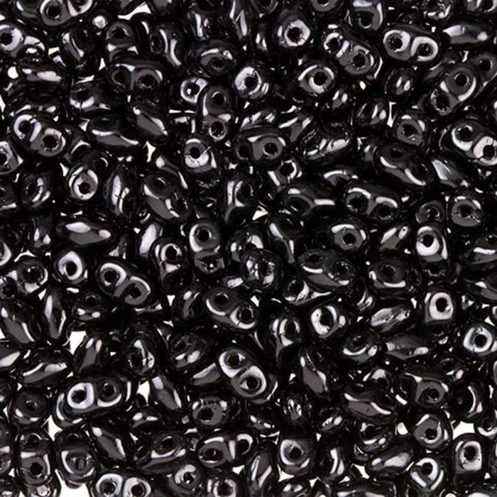 Czech Glass MiniDuo, 2-Hole Beads 2x4mm, Jet (2.5 Inch Tube)
