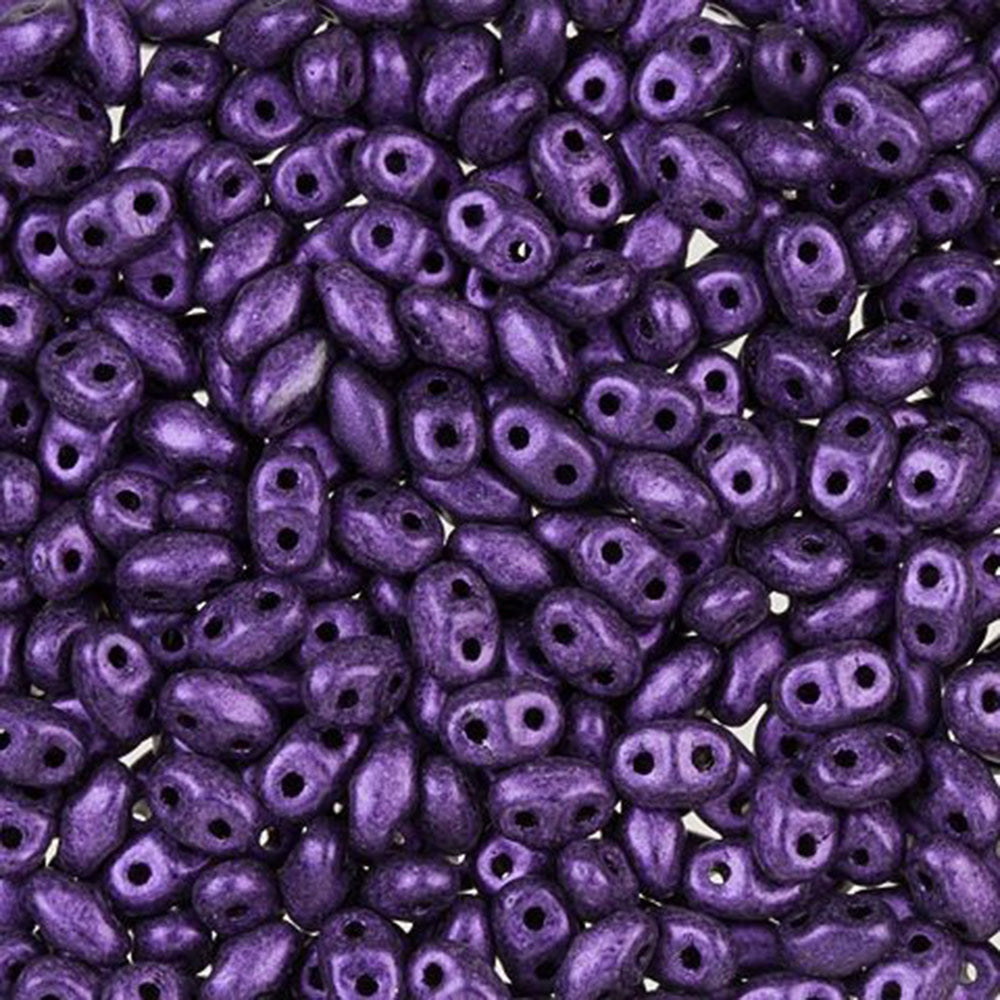 Czech Glass MiniDuo, 2-Hole Beads 2x4mm, Metallic Purple Suede (2.5 Inch Tube)