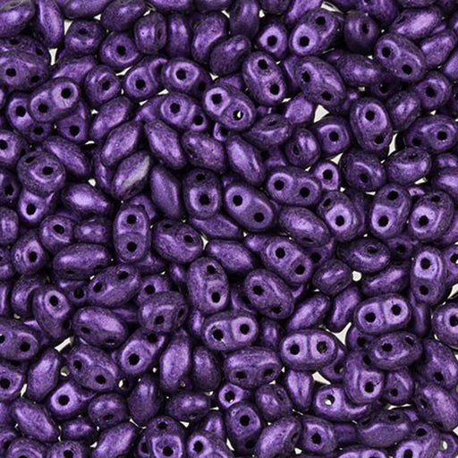 Czech Glass MiniDuo, 2-Hole Beads 2x4mm, Metallic Purple Suede (2.5 Inch Tube)
