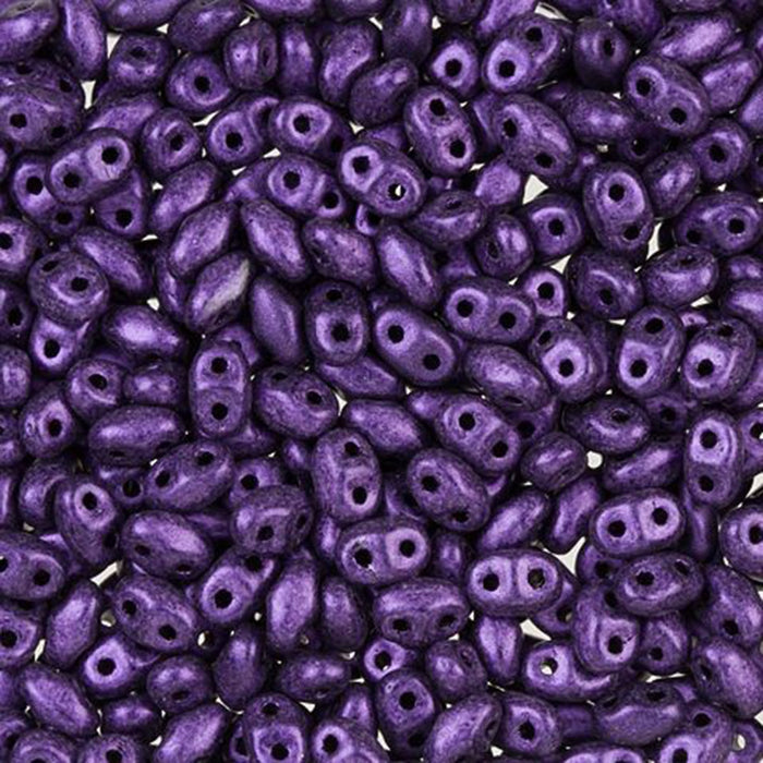 Czech Glass MiniDuo, 2-Hole Beads 2x4mm, Metallic Purple Suede (2.5 Inch Tube)