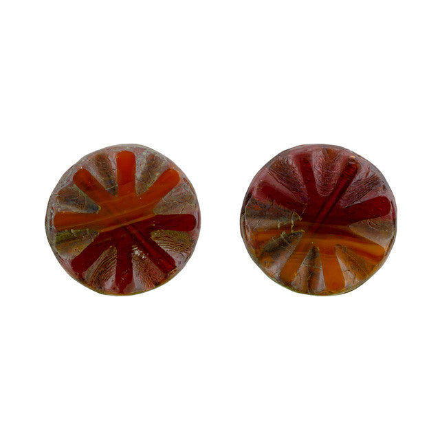 18mm Red/Orange Starburst Picasso Coin Bead by Raven's Journey