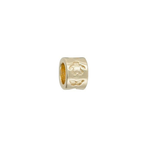 Large Hole Bead, Round Cylinder with Girl Baby and Butterflies 8mm, Gold Plated (1 Piece)