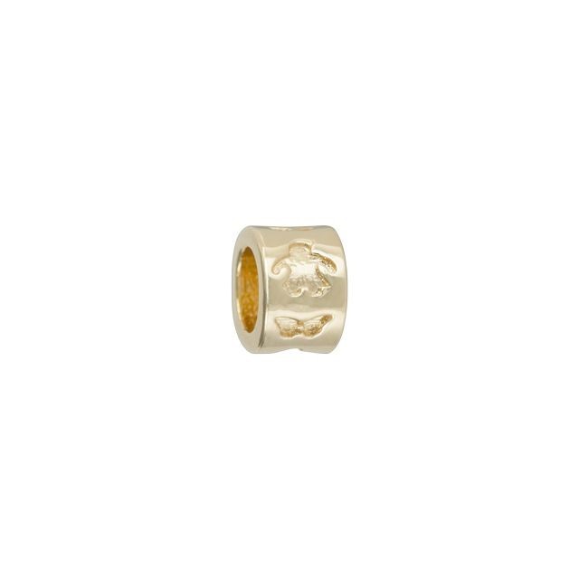 Large Hole Bead, Round Cylinder with Girl Baby and Butterflies 8mm, Gold Plated (1 Piece)