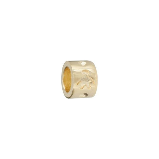 Large Hole Bead, Round Cylinder with Gingerbread Man 8mm, Gold Plated (1 Piece)