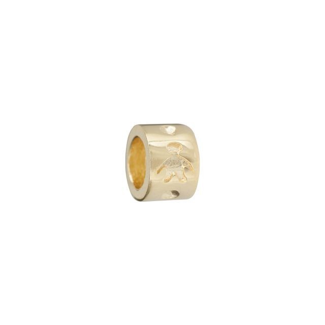 Large Hole Bead, Round Cylinder with Gingerbread Man 8mm, Gold Plated (1 Piece)