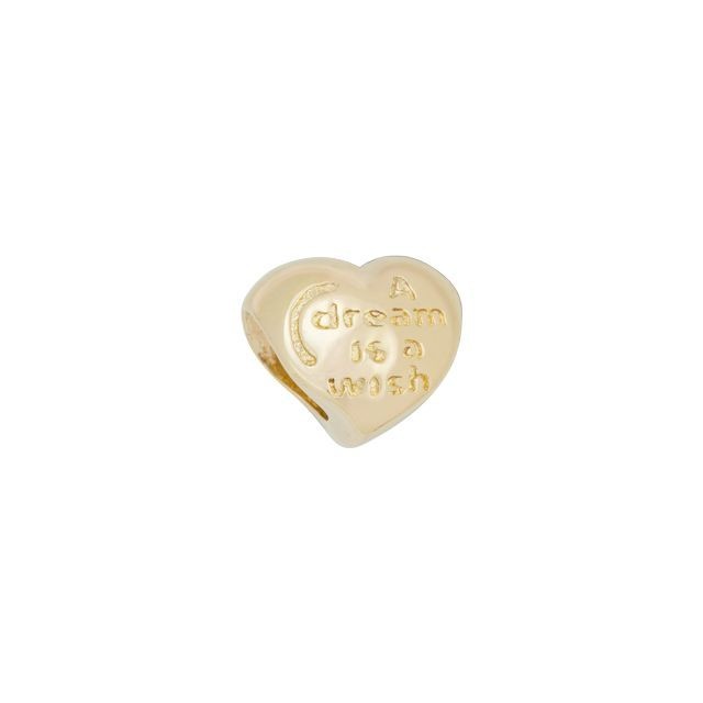 Large Hole Bead, Heart with Message "A Dream Is A Wish" 10.5x9mm, Gold Plated (1 Piece)